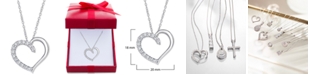 Macy's Diamond Heart Pendant Necklace (1/2 ct. t.w.) in Sterling Silver, 16 inches + 2 inch extender